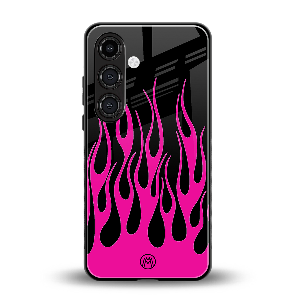 y2k black pink flames back phone cover | glass case for samsung galaxy s25 plus