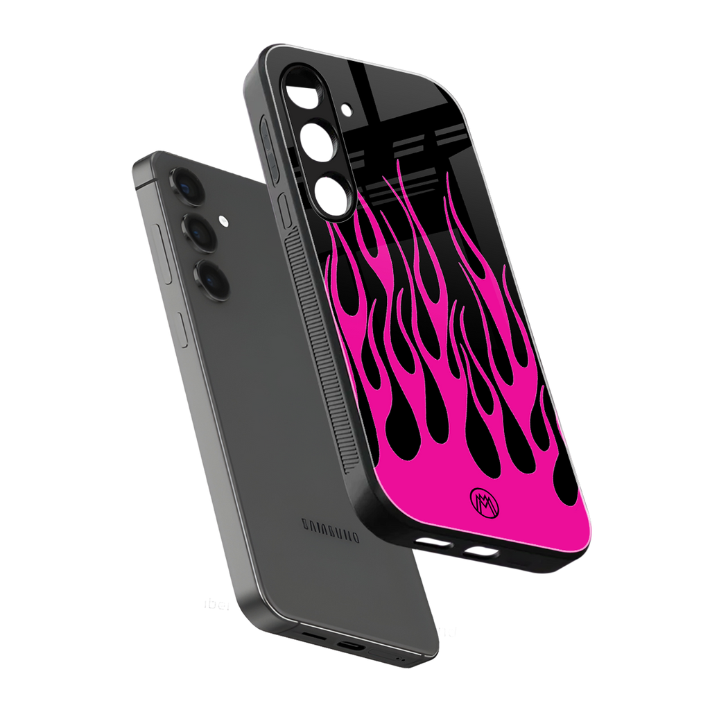 y2k black pink flames back phone cover | glass case for samsung galaxy s24