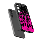 y2k black pink flames back phone cover | glass case for samsung galaxy s24 plus