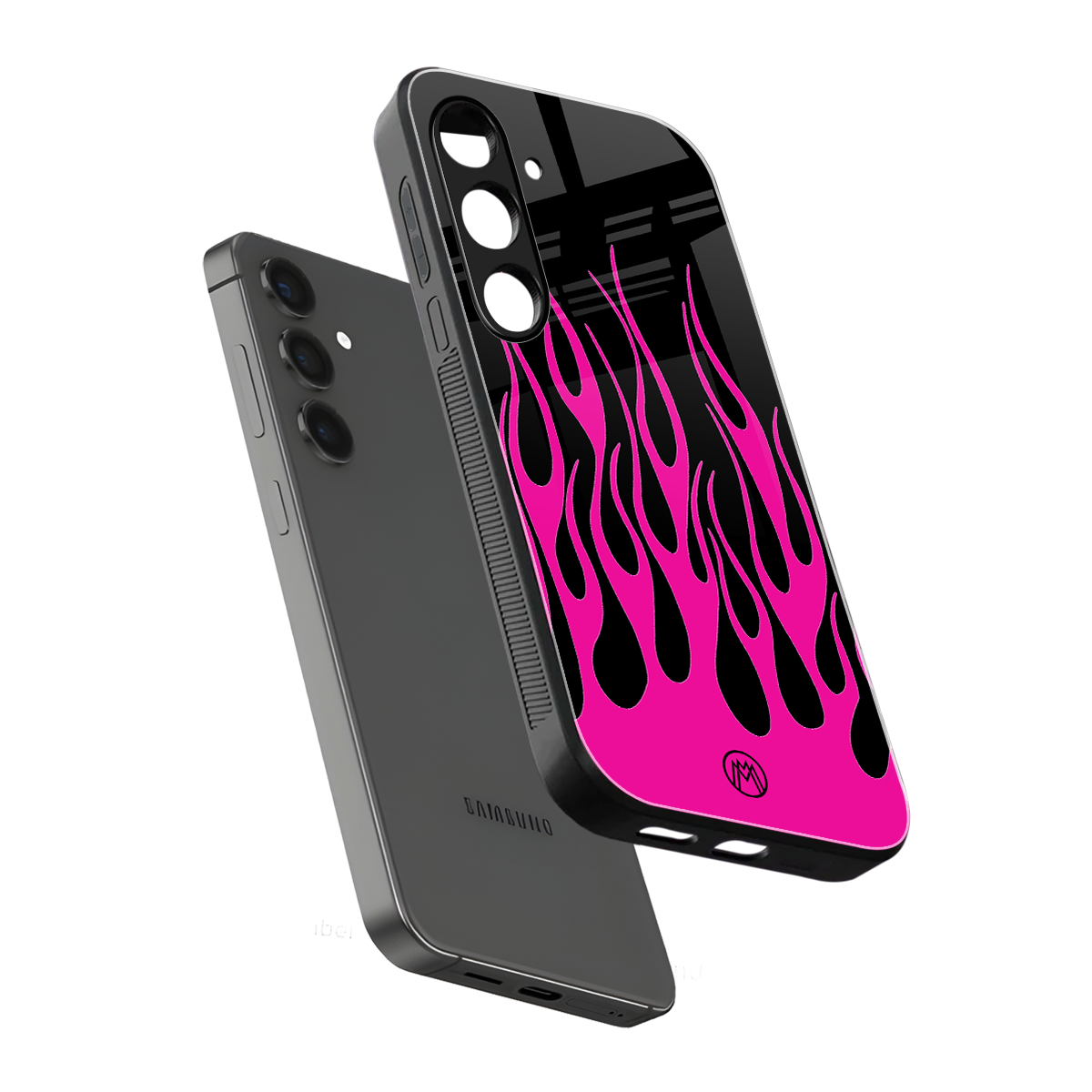 y2k black pink flames back phone cover | glass case for samsung galaxy s25