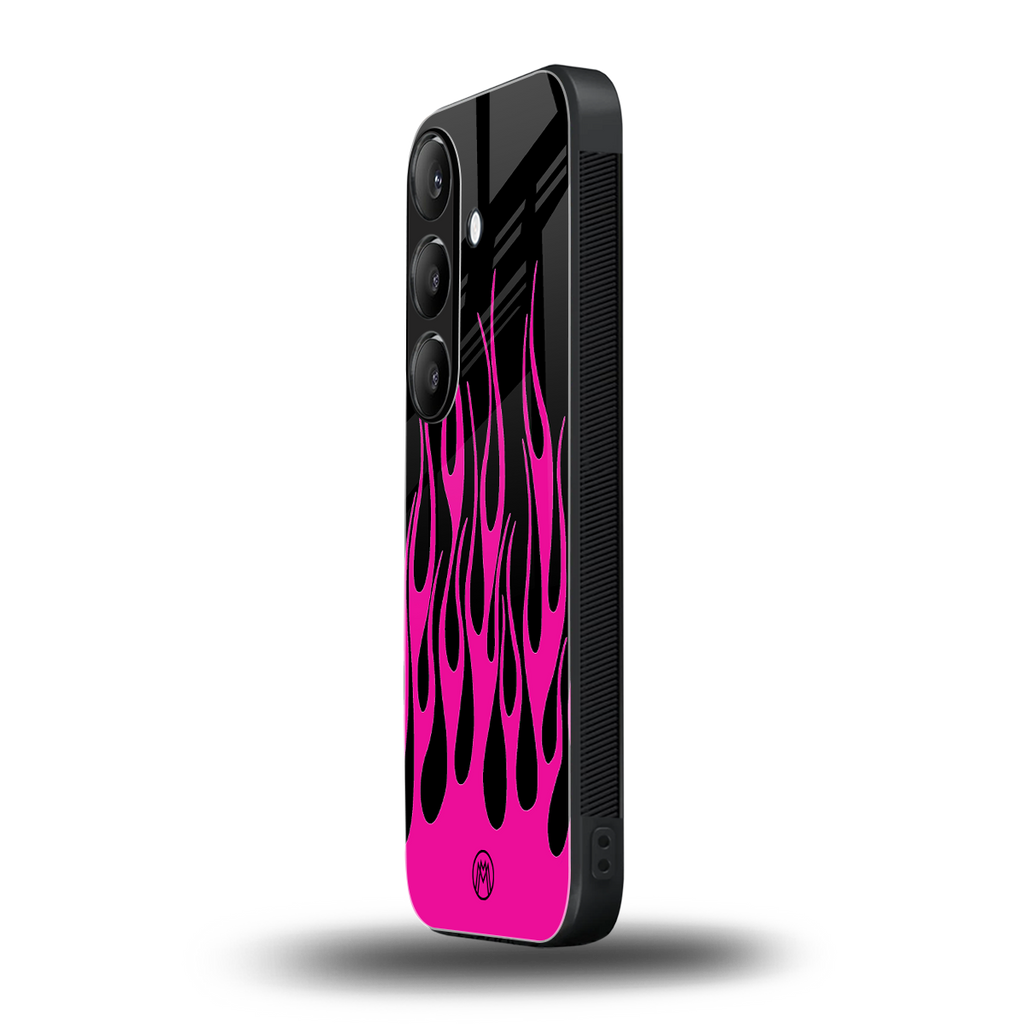 y2k black pink flames back phone cover | glass case for samsung galaxy s24