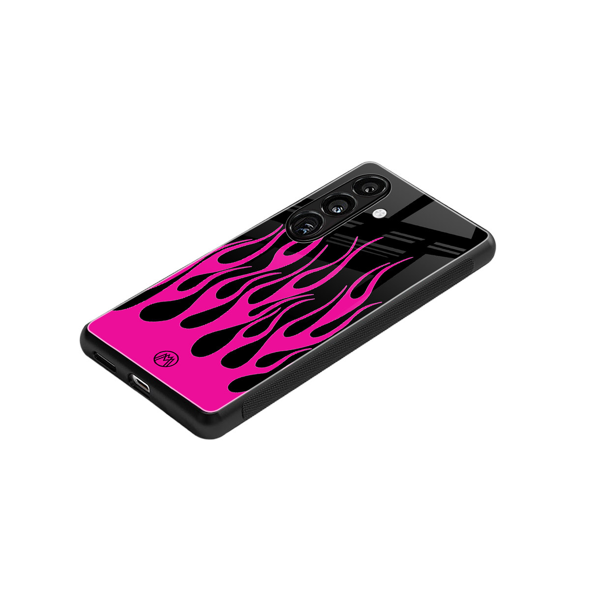 y2k black pink flames back phone cover | glass case for samsung galaxy s24