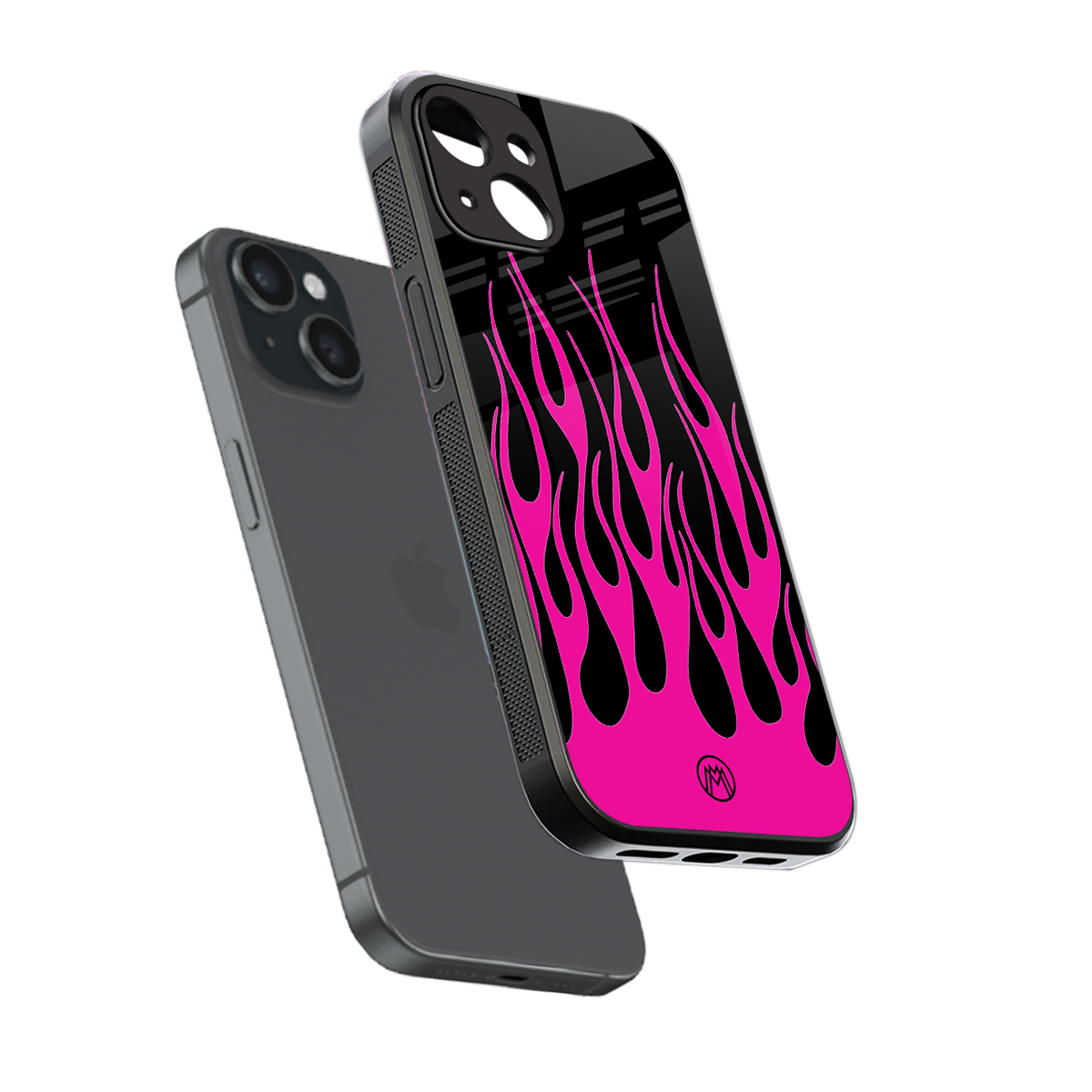 y2k black pink flames back phone cover | glass case for iphone 15