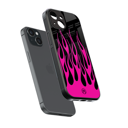 y2k black pink flames back phone cover | glass case for iphone 14