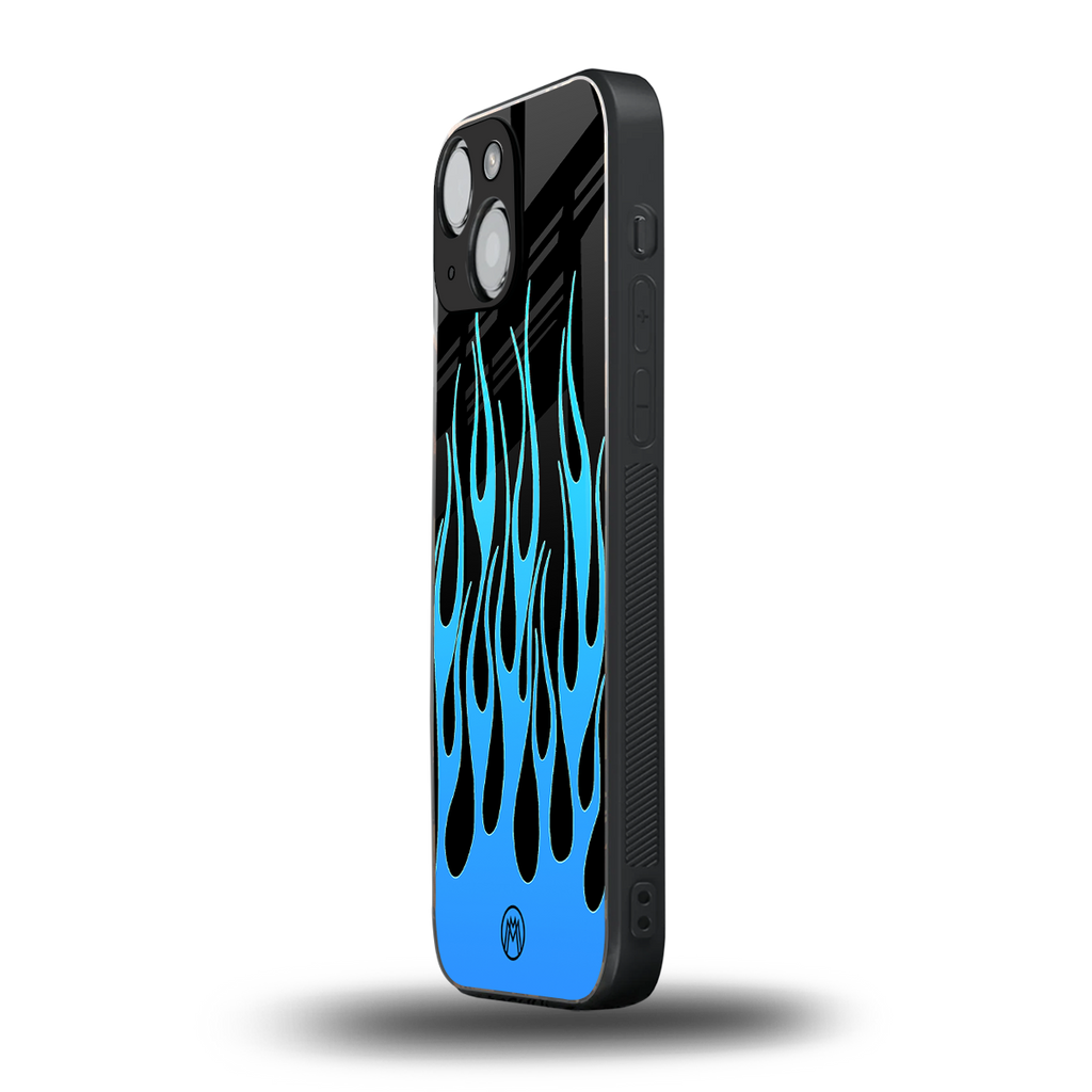 y2k blue flames back phone cover | glass case for iphone 13 mini