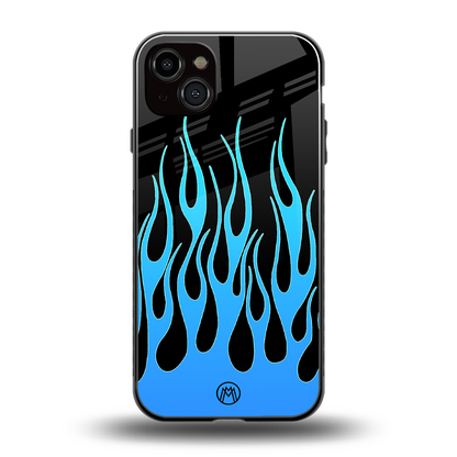 y2k blue flames back phone cover | glass case for iphone 15 plus