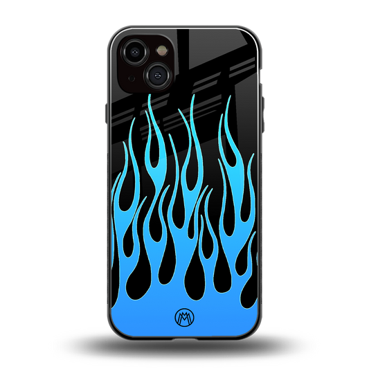 y2k blue flames back phone cover | glass case for iphone 15 plus