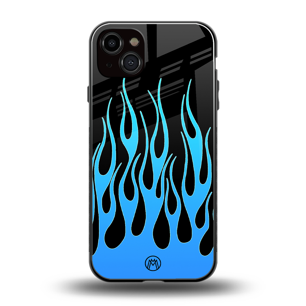 y2k blue flames back phone cover | glass case for iphone 14 plus