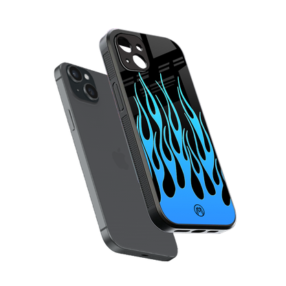 y2k blue flames back phone cover | glass case for iphone 15 plus