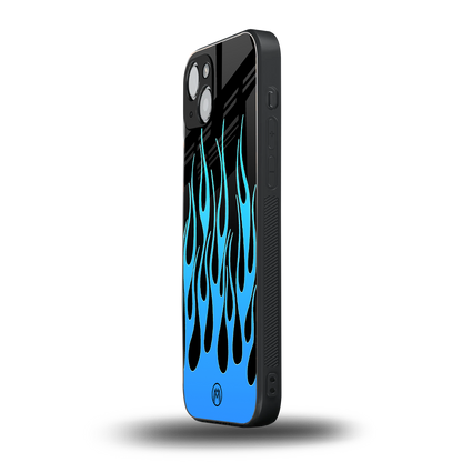 y2k blue flames back phone cover | glass case for iphone 15 plus