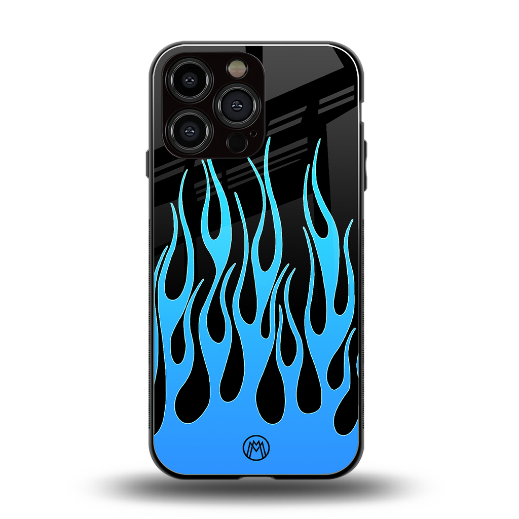 y2k blue flames back phone cover | glass case for iphone 14 pro max