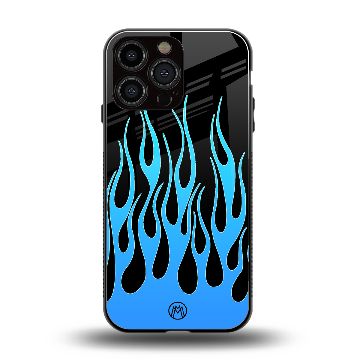 y2k blue flames back phone cover | glass case for iphone 14 pro max