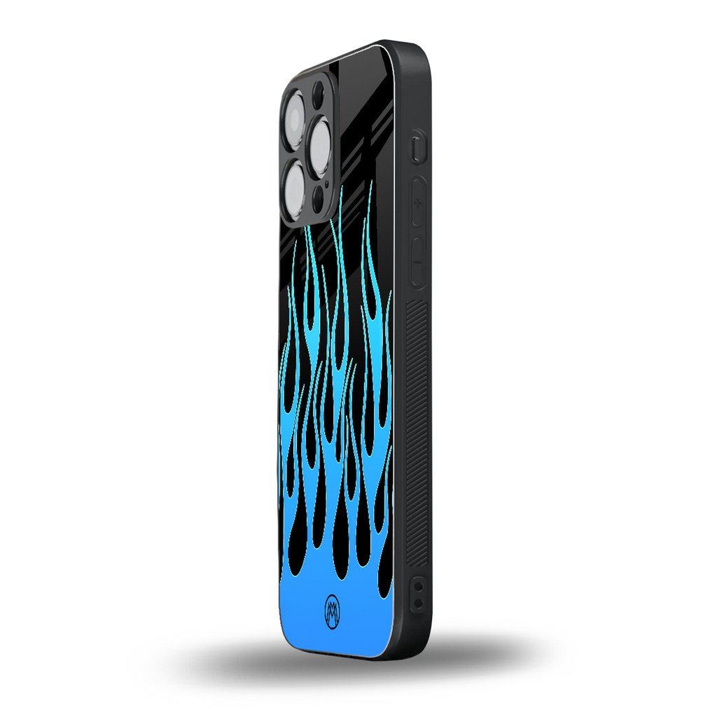 y2k blue flames back phone cover | glass case for iphone 14 pro max