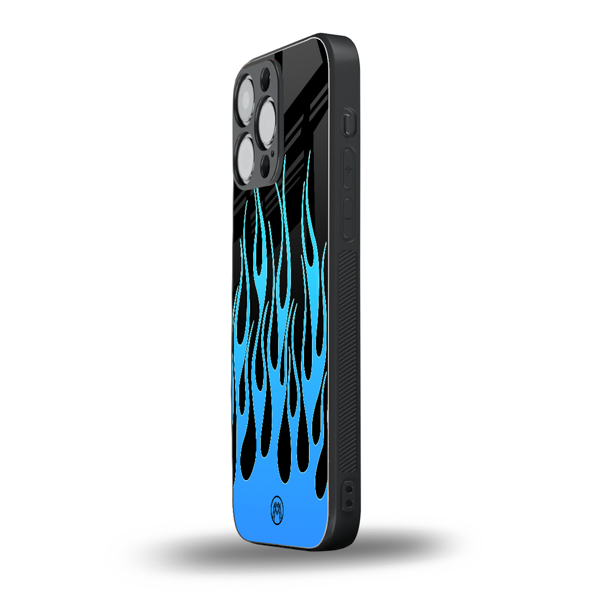 y2k blue flames back phone cover | glass case for iphone 15 pro max