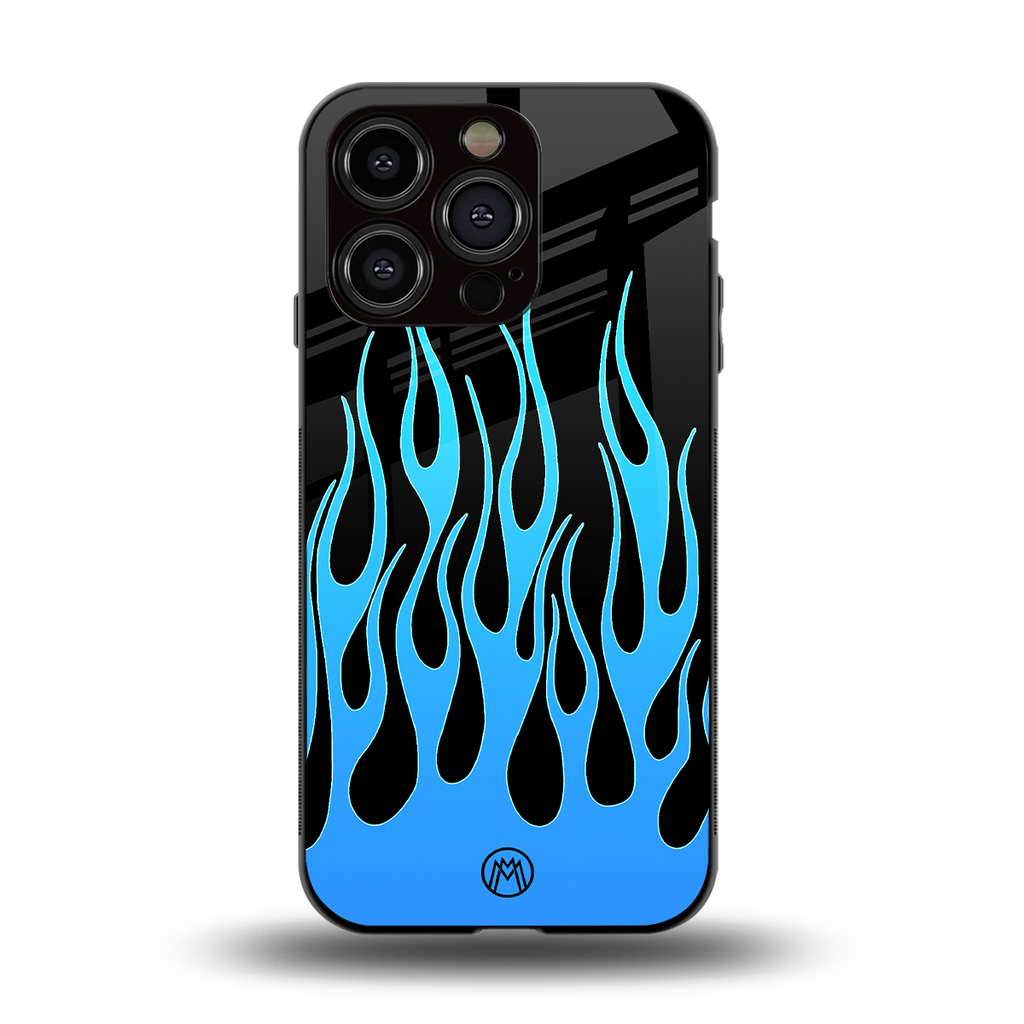 y2k blue flames back phone cover | glass case for iphone 15 pro