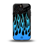 y2k blue flames back phone cover | glass case for iphone 15 pro