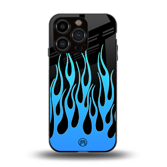 y2k blue flames back phone cover | glass case for iphone 15 pro