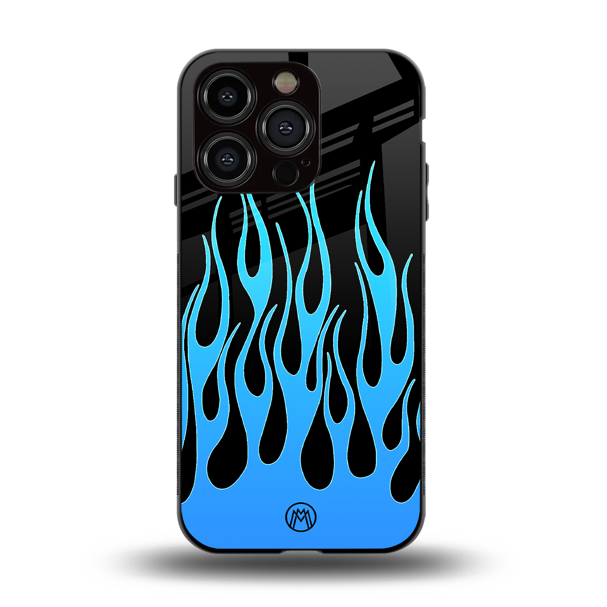 y2k blue flames back phone cover | glass case for iphone 14 pro