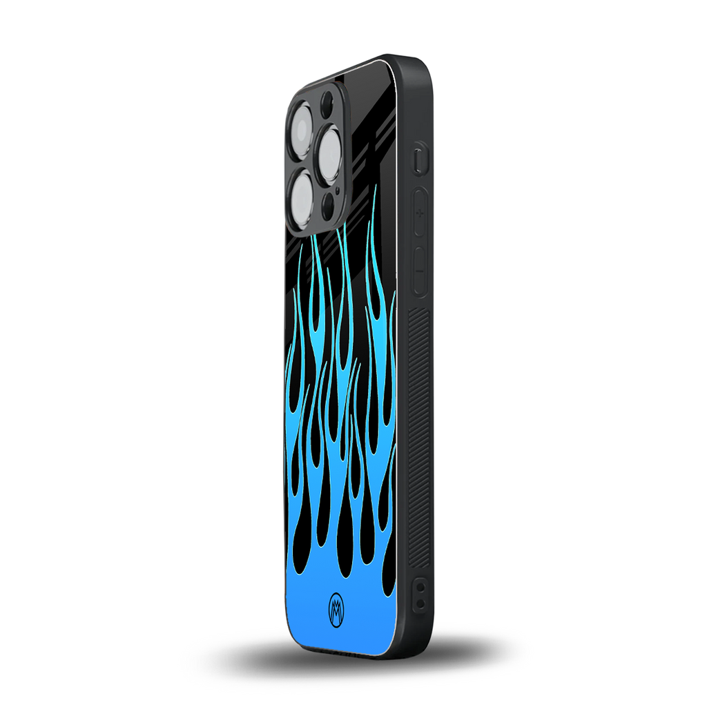 y2k blue flames back phone cover | glass case for iphone 15 pro