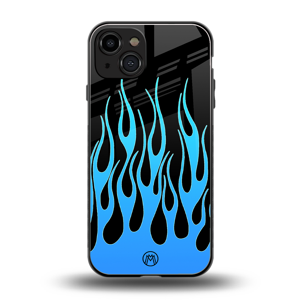 y2k blue flames back phone cover | glass case for iphone 15