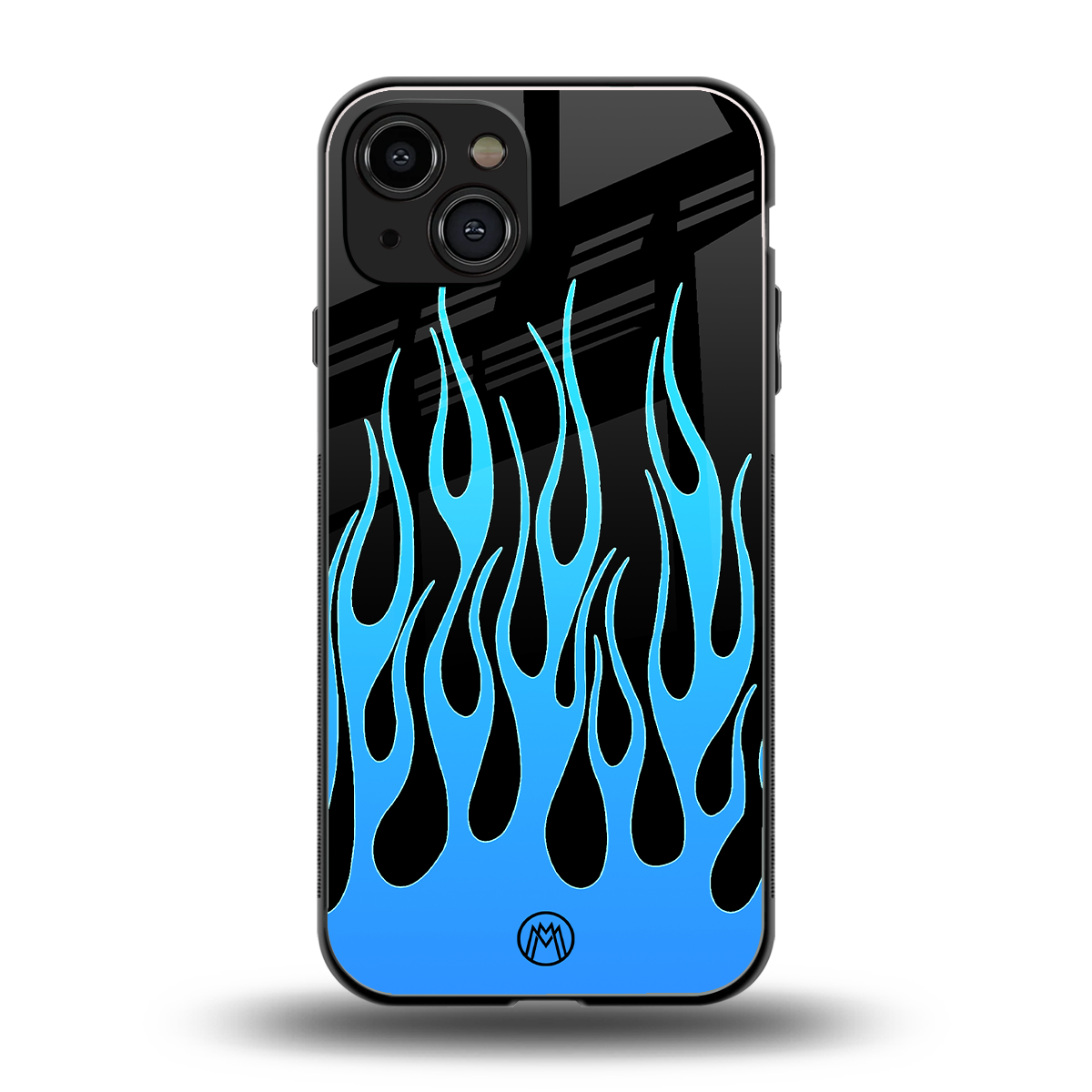 y2k blue flames back phone cover | glass case for iphone 15