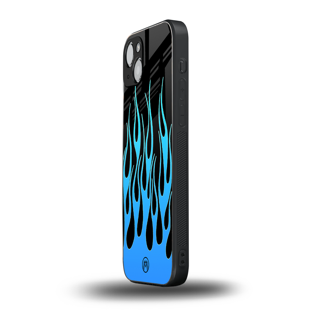 y2k blue flames back phone cover | glass case for iphone 15