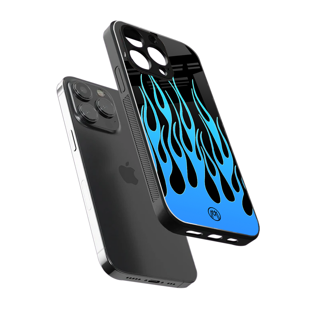 y2k blue flames back phone cover | glass case for iphone 15 pro