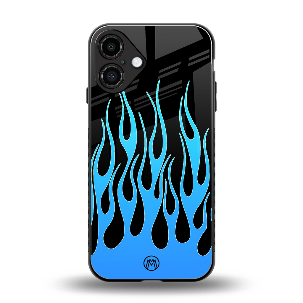 y2k blue flames back phone cover | glass case for iphone 16 plus