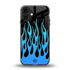 y2k blue flames back phone cover | glass case for iphone 16 plus