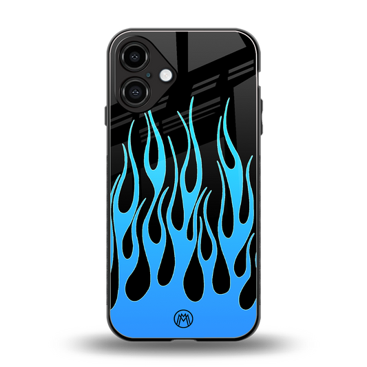 y2k blue flames back phone cover | glass case for iphone 16 plus