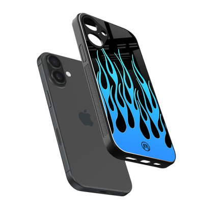 y2k blue flames back phone cover | glass case for iphone 16 plus
