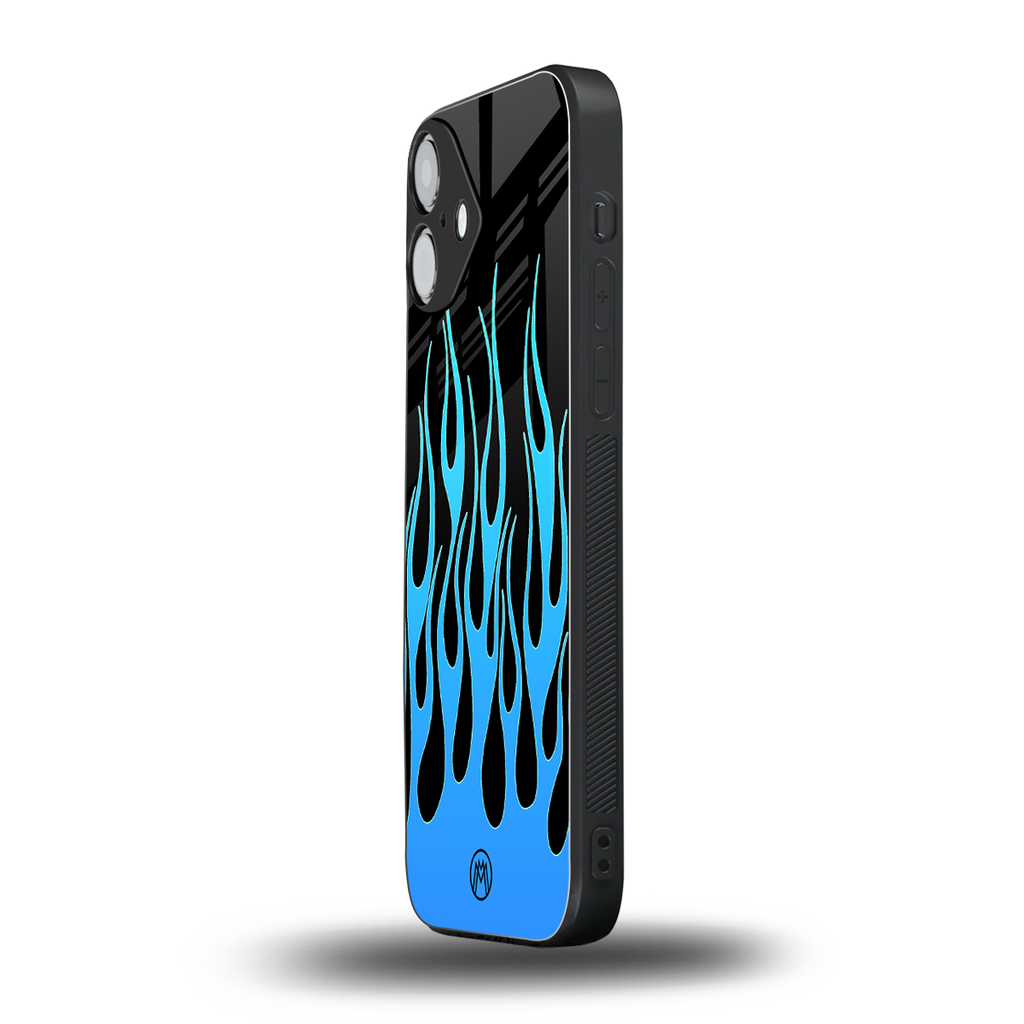 y2k blue flames back phone cover | glass case for iphone 16 plus