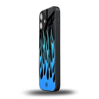 y2k blue flames back phone cover | glass case for iphone 16 plus