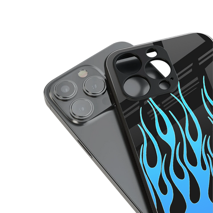 y2k blue flames back phone cover | glass case for iphone 13 pro max