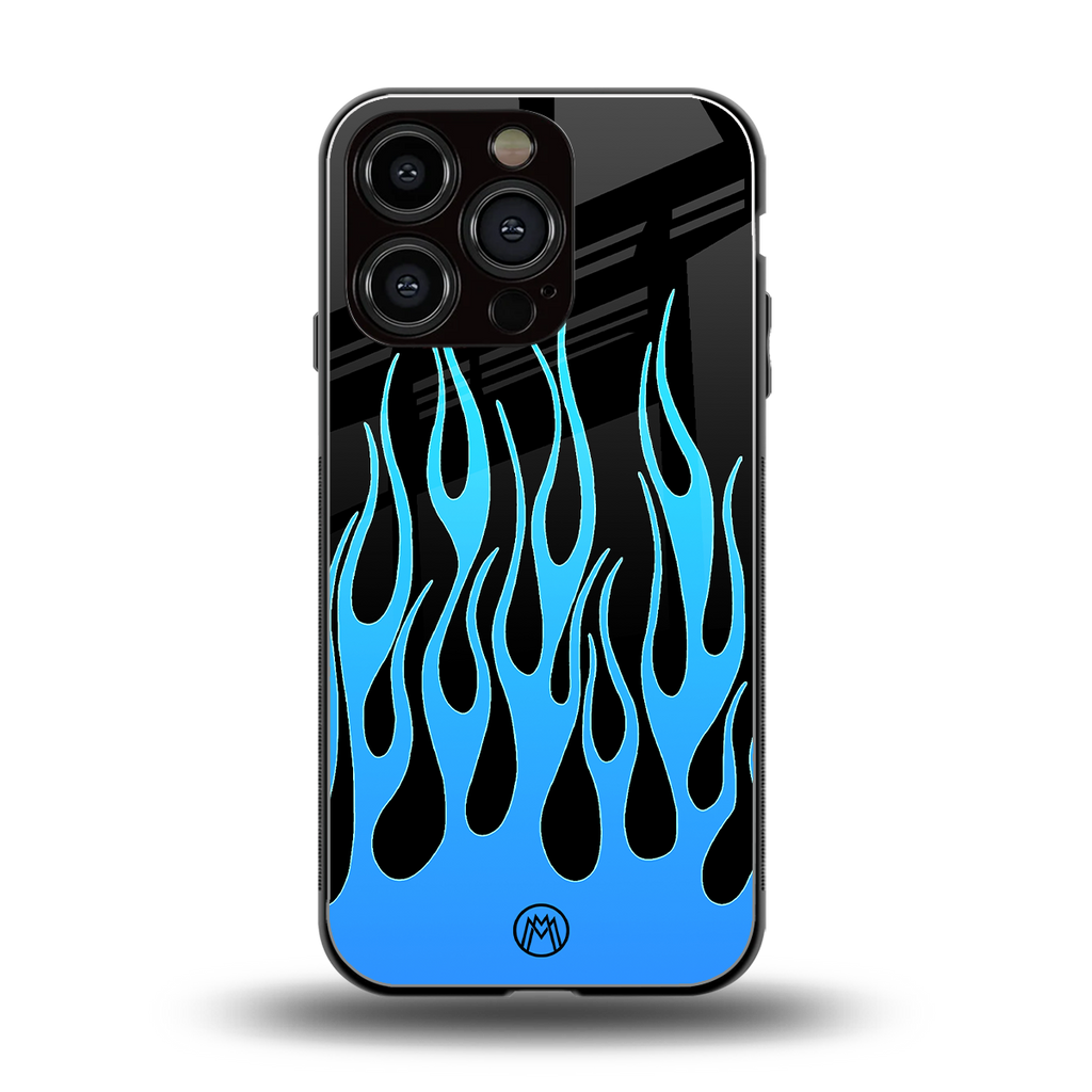 y2k blue flames back phone cover | glass case for iphone 16 pro
