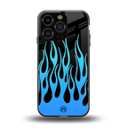 y2k blue flames back phone cover | glass case for iphone 16 pro