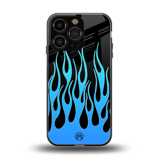 y2k blue flames back phone cover | glass case for iphone 16 pro