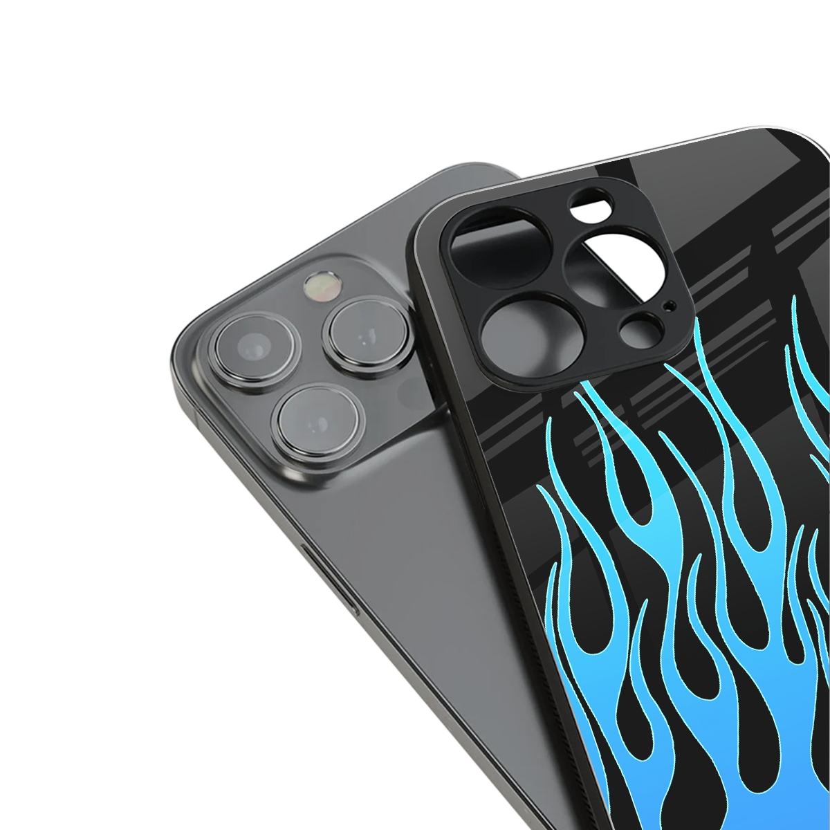 y2k blue flames back phone cover | glass case for iphone 16 pro max