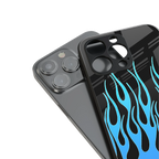 y2k blue flames back phone cover | glass case for iphone 15 pro