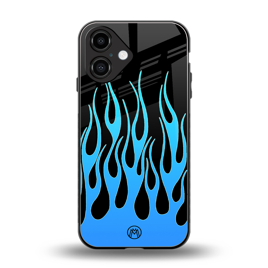 y2k blue flames back phone cover | glass case for iphone 16