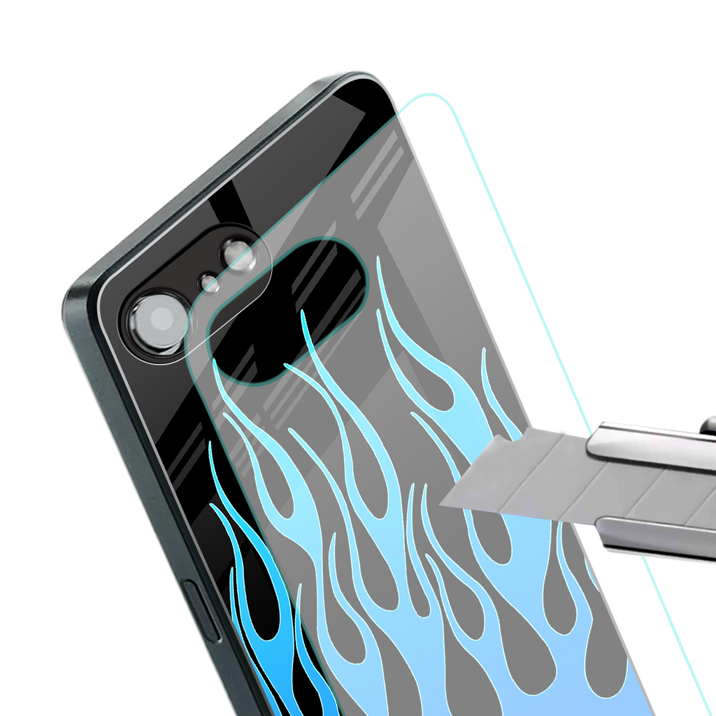 y2k blue flames back phone cover | glass case for iphone 16e