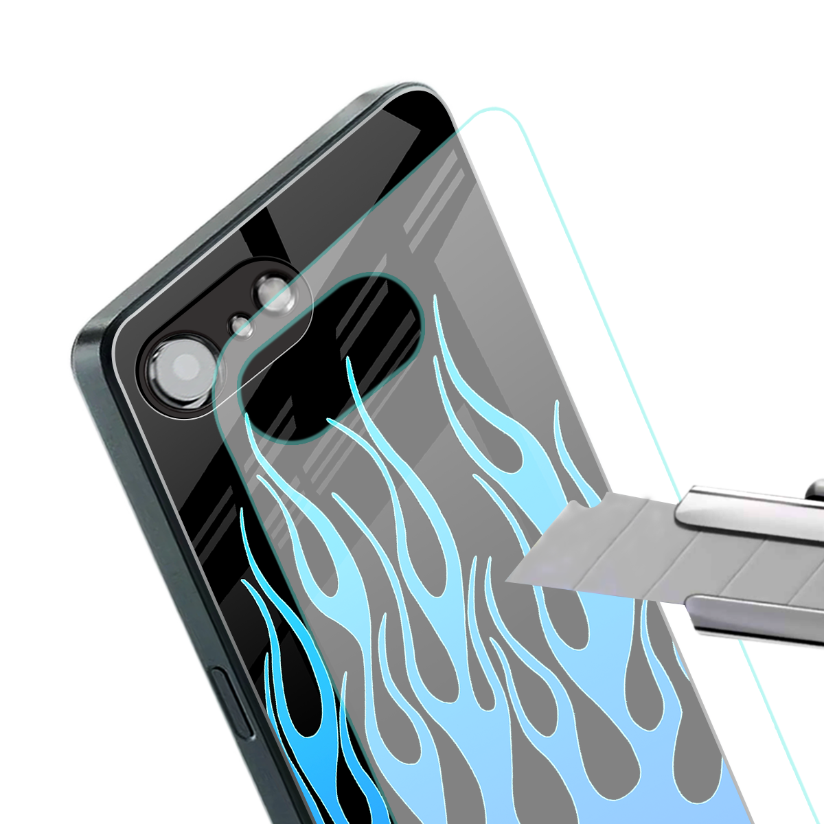 y2k blue flames back phone cover | glass case for iphone 16e