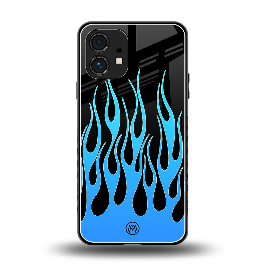 y2k blue flames back phone cover | glass case for nothing phone 1
