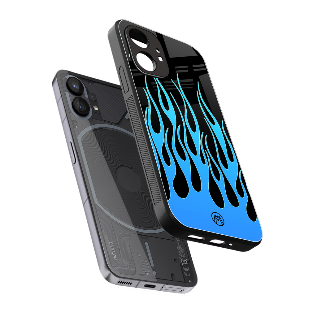 y2k blue flames back phone cover | glass case for nothing phone 1