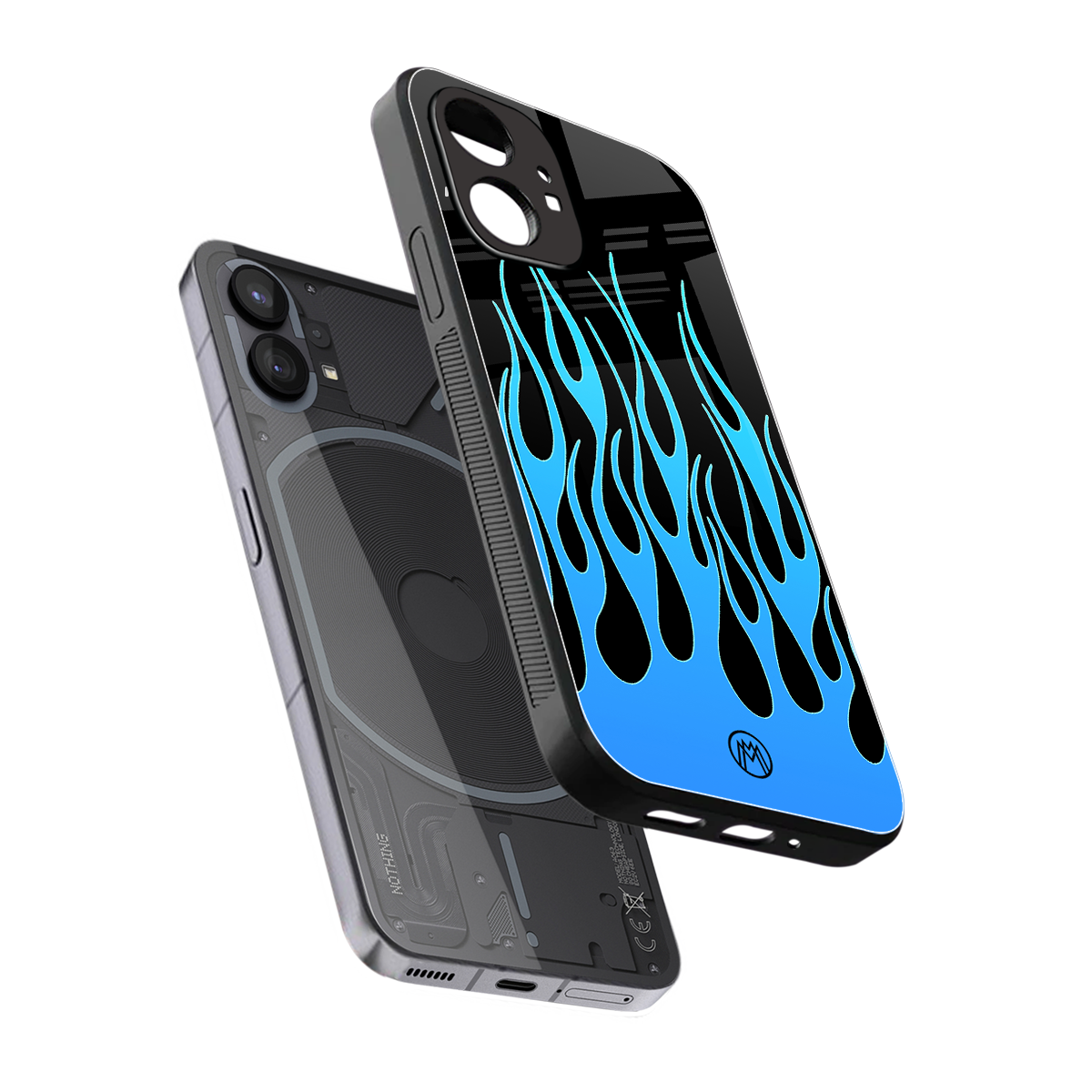 y2k blue flames back phone cover | glass case for nothing phone 1