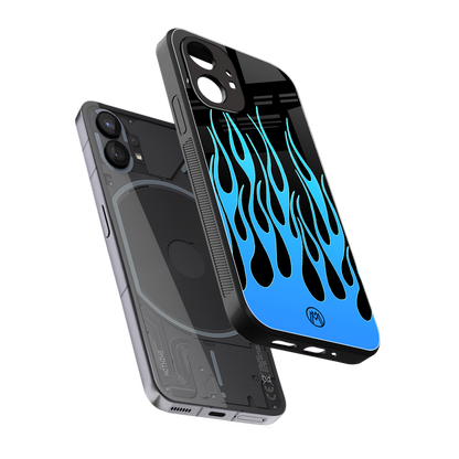 y2k blue flames back phone cover | glass case for nothing phone 1