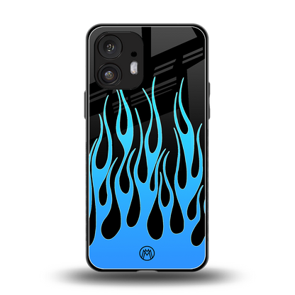 y2k blue flames back phone cover | glass case for nothing phone 2