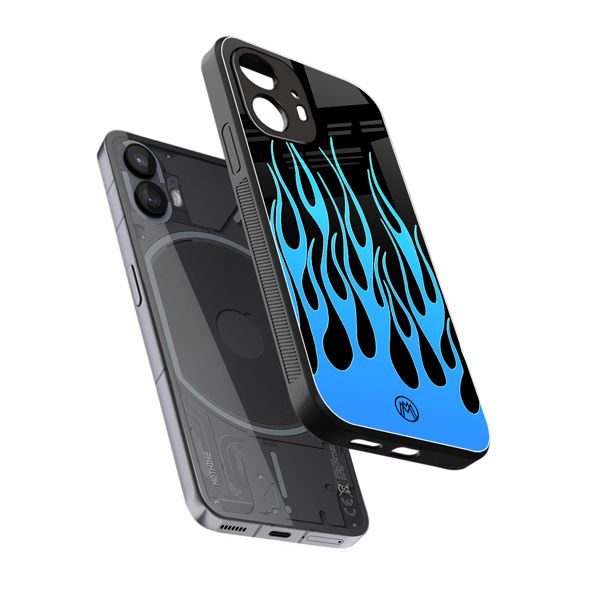 y2k blue flames back phone cover | glass case for nothing phone 2