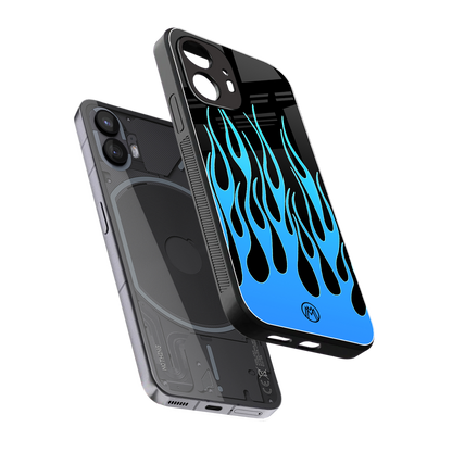 y2k blue flames back phone cover | glass case for nothing phone 2