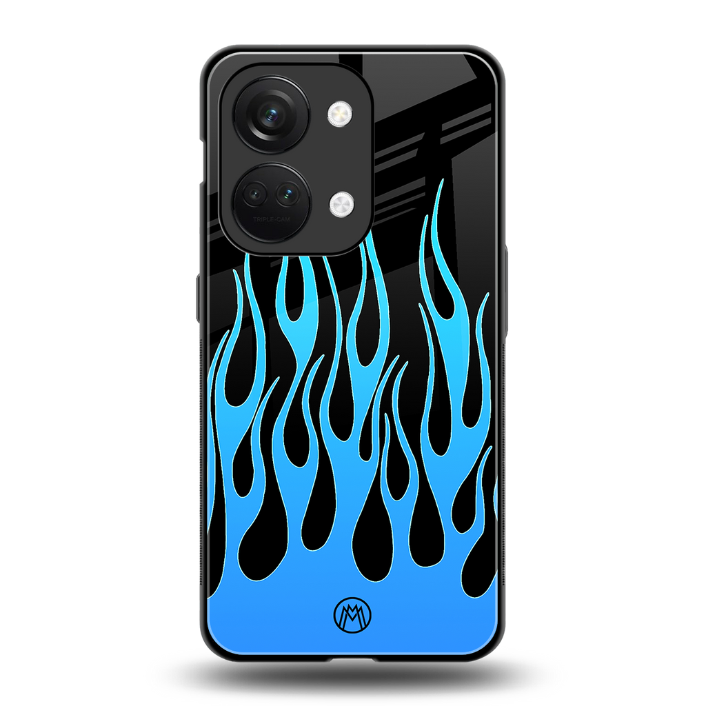 y2k blue flames back phone cover | glass case for oneplus nord 3